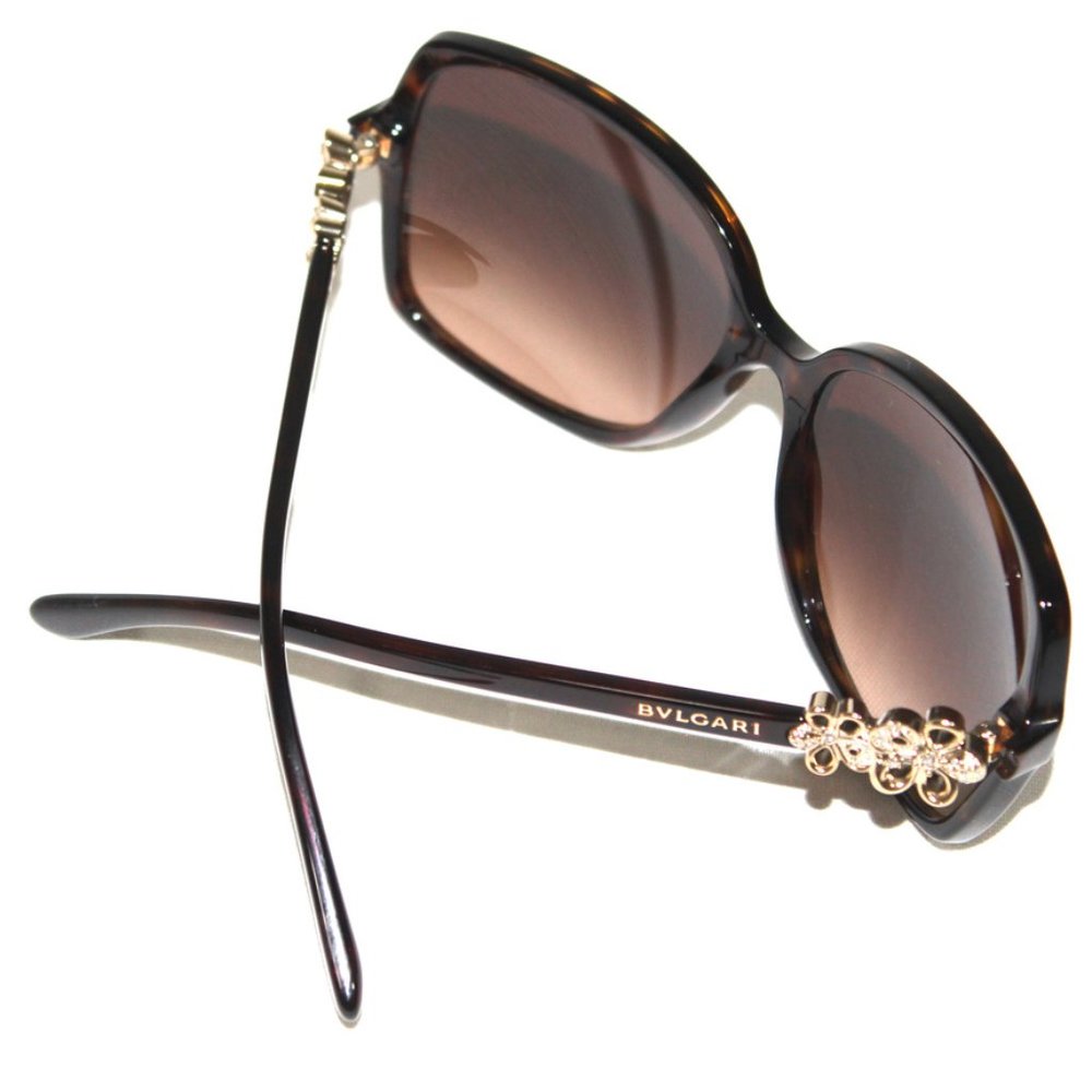 BVLGARI Sunglasses Havana / Brown Gradient Lens /SWAROVSKI CRYSTAL FLOWER